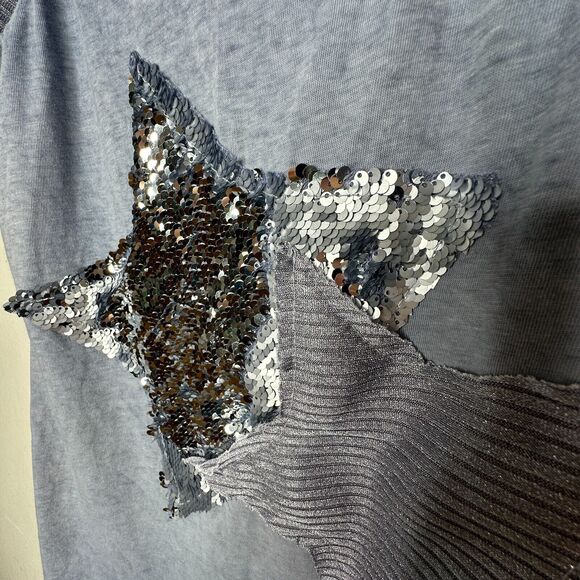 Gray Blue Knit Sleeveless Scoop Neck Tank Top 2 Stars One Silver Sequined Med - Picture 4 of 10
